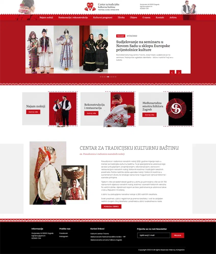 Prikaz web stranice Centar za tradicijsku kulturnu baštinu