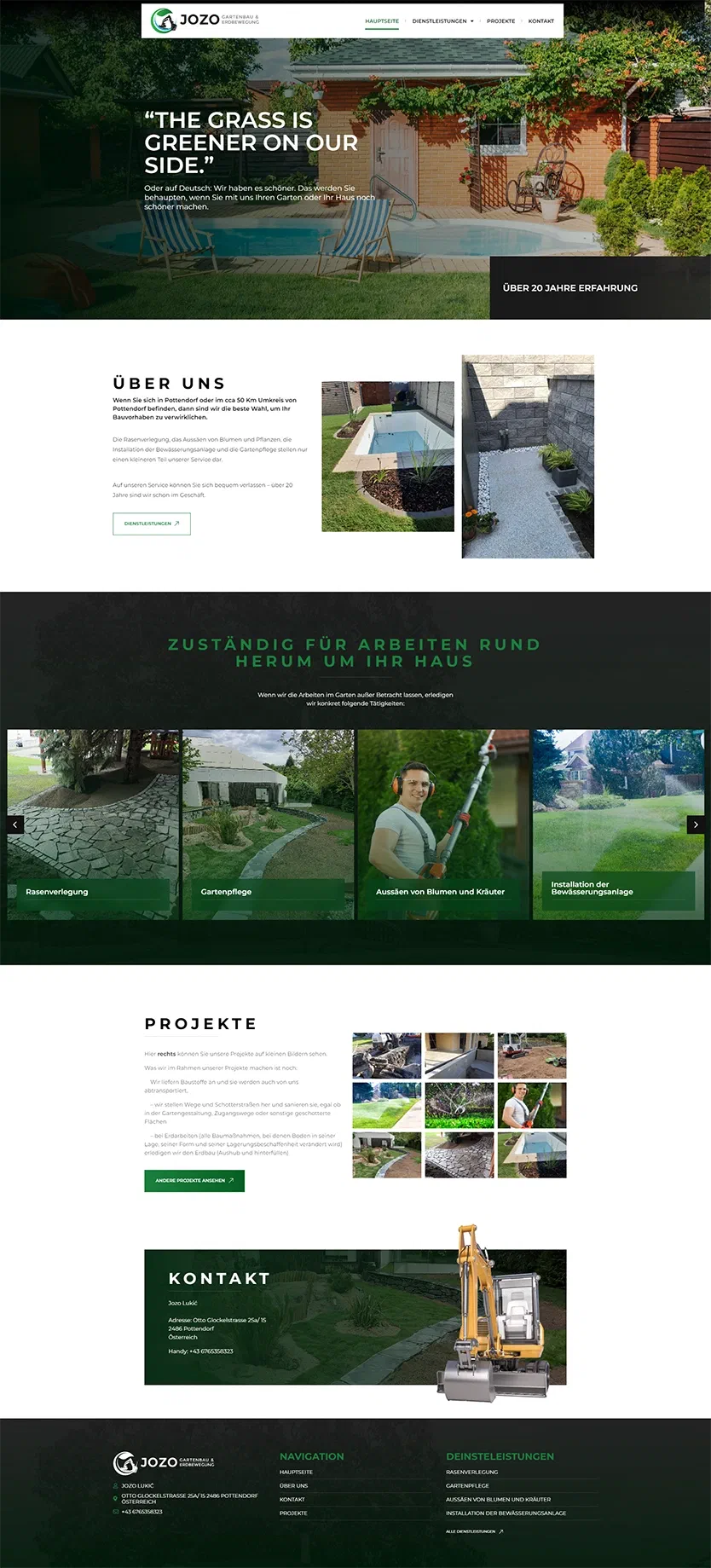 Prikaz web stranice JOZO Gartenbau Erdbewegung – Austria
