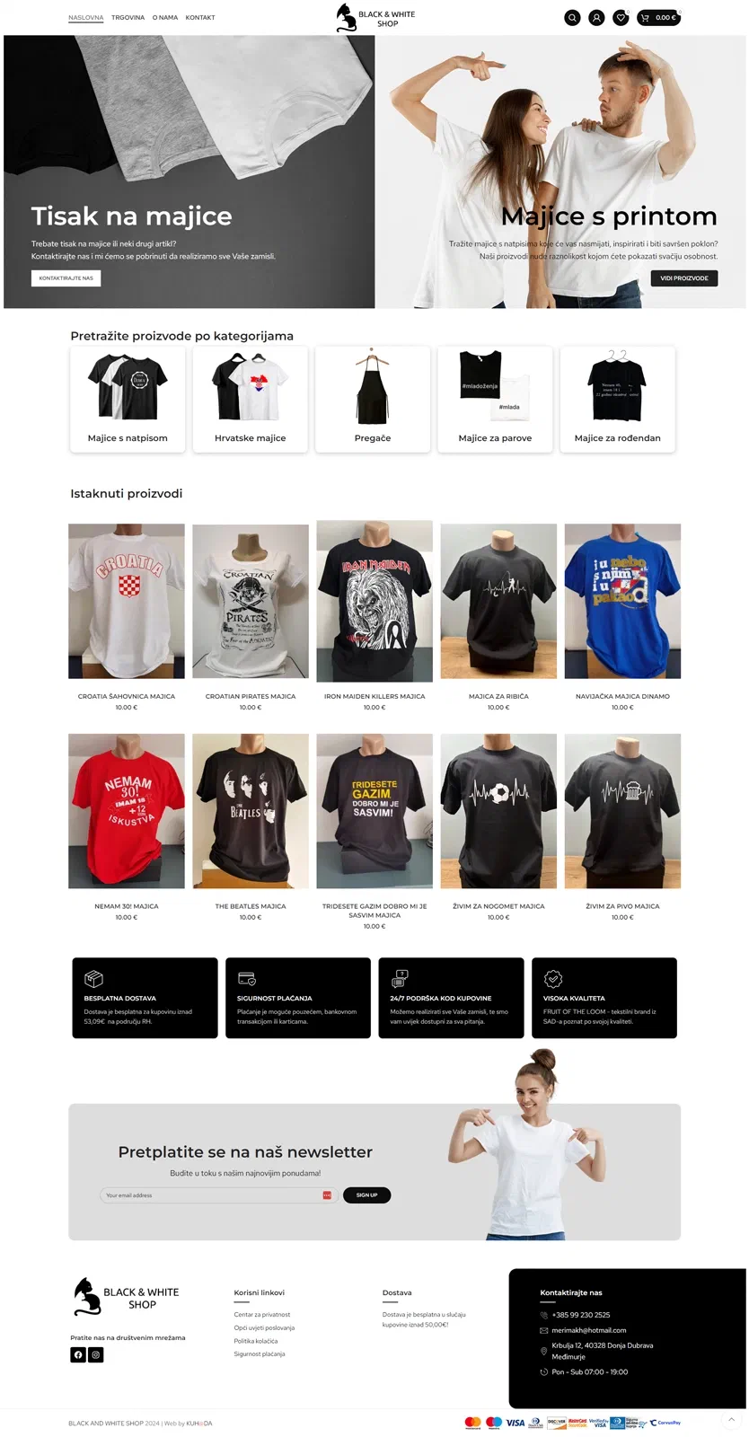 Prikaz web stranice Black and White Shop – Obrt MERIMA