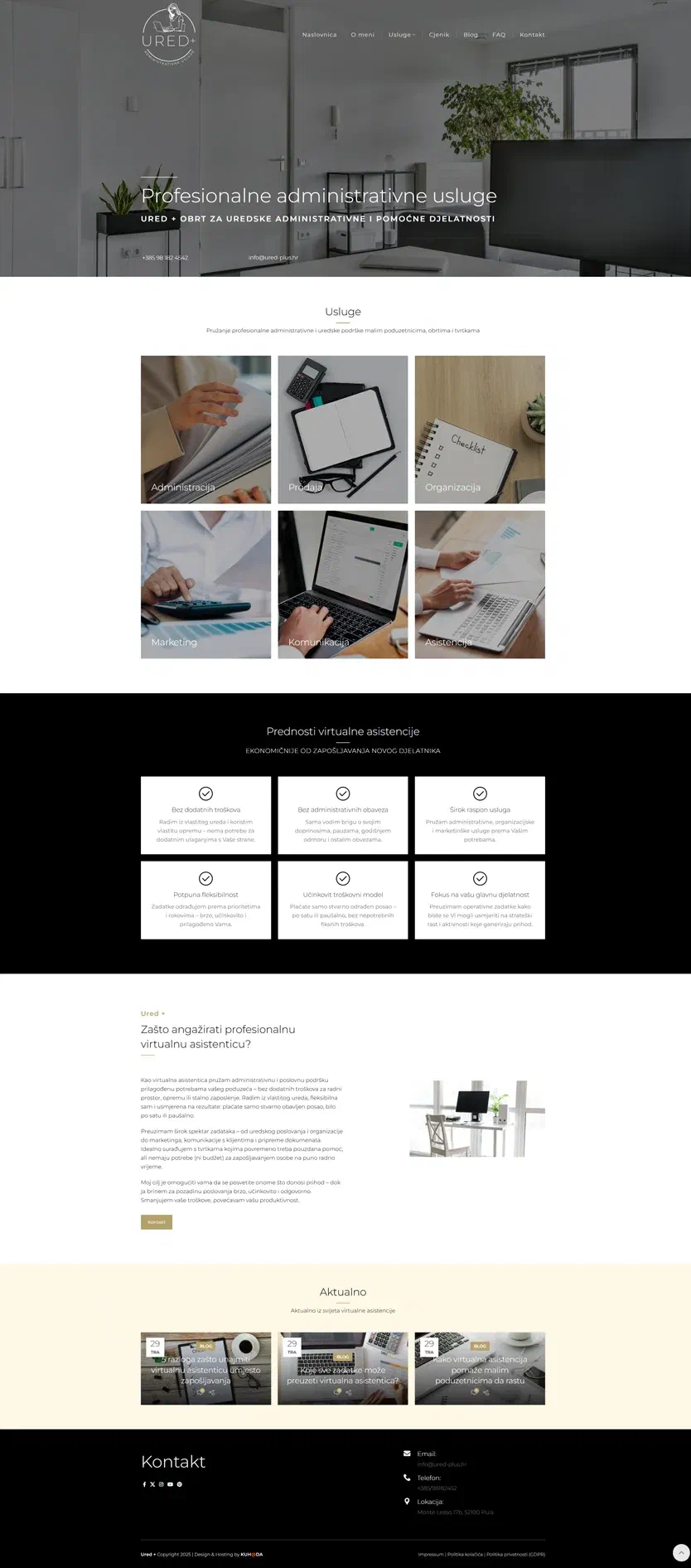 Prikaz web stranice Ured plus administrativne usluge