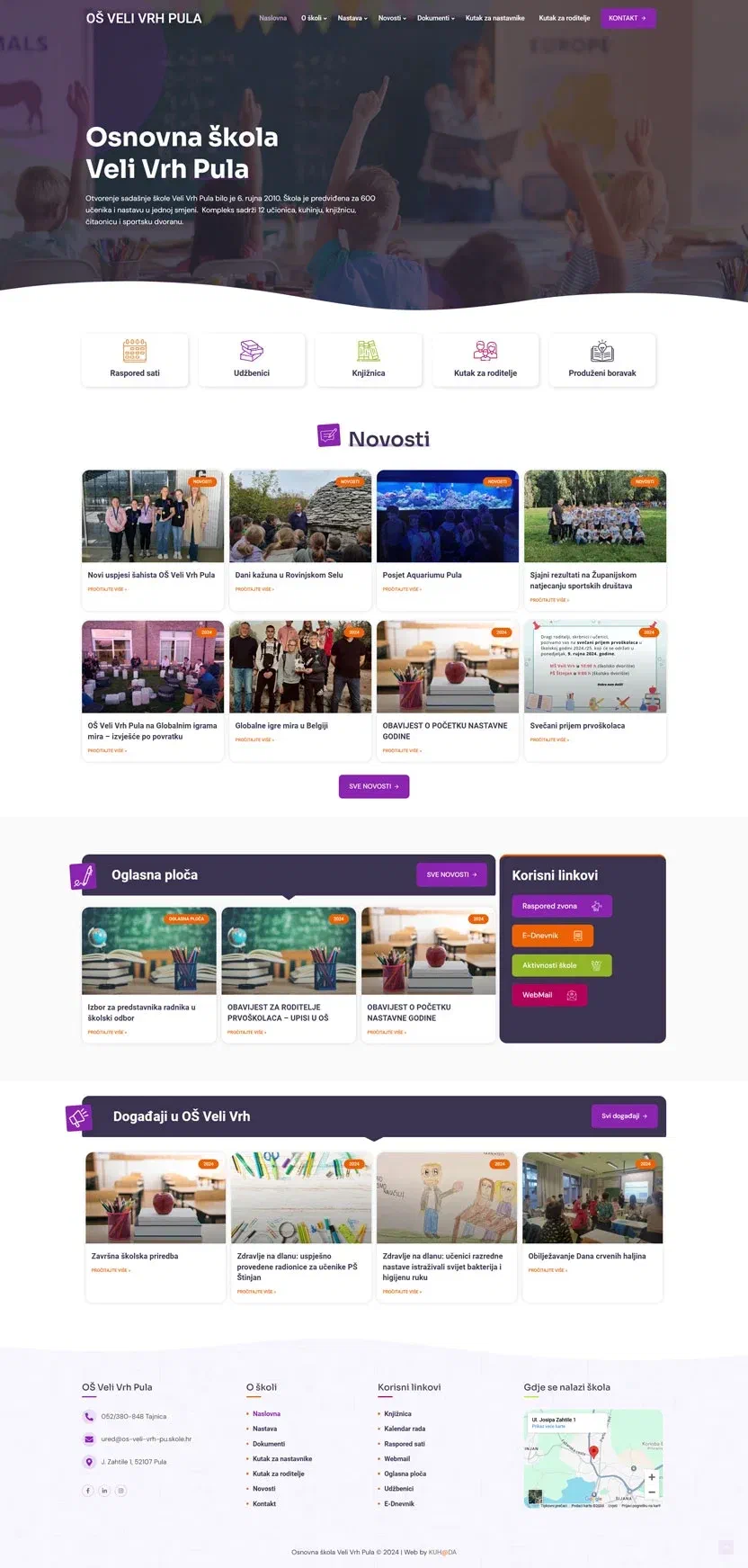 Prikaz web stranice Osnovna škola Veli Vrh Pula