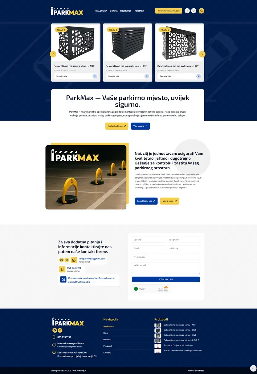 Prikaz web stranice ParkMax