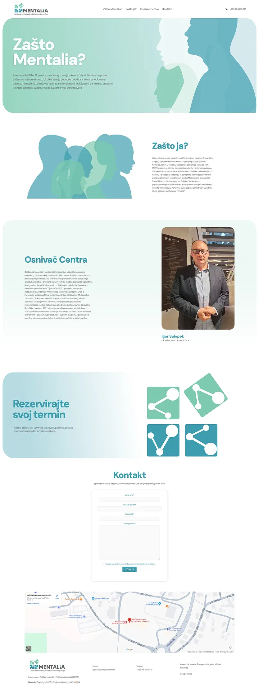 Prikaz web stranice Mentalia, Centar za mentalno zdravlje