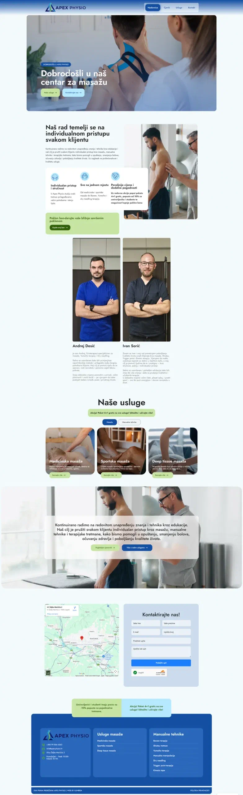 Prikaz web stranice APEX PHYSIO
