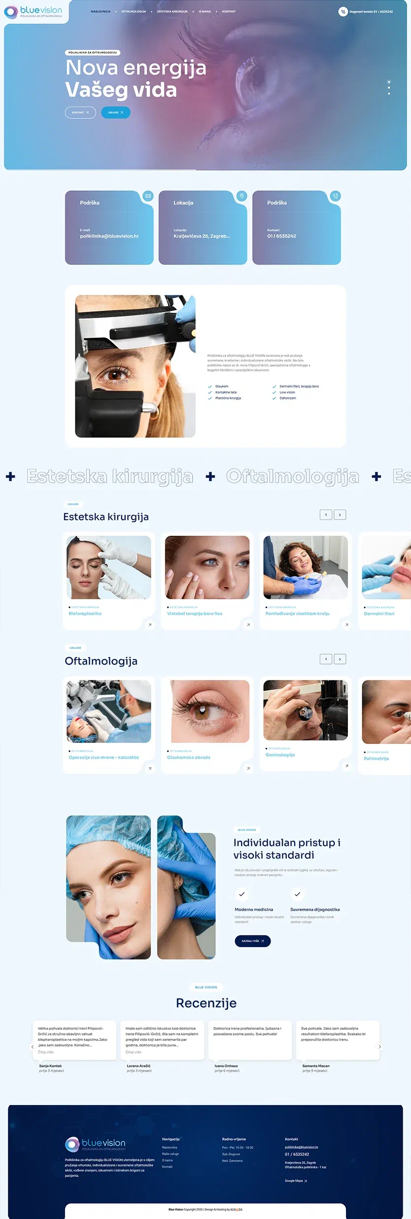 Prikaz web stranice Poliklinika za oftalmologiju BLUE VISION