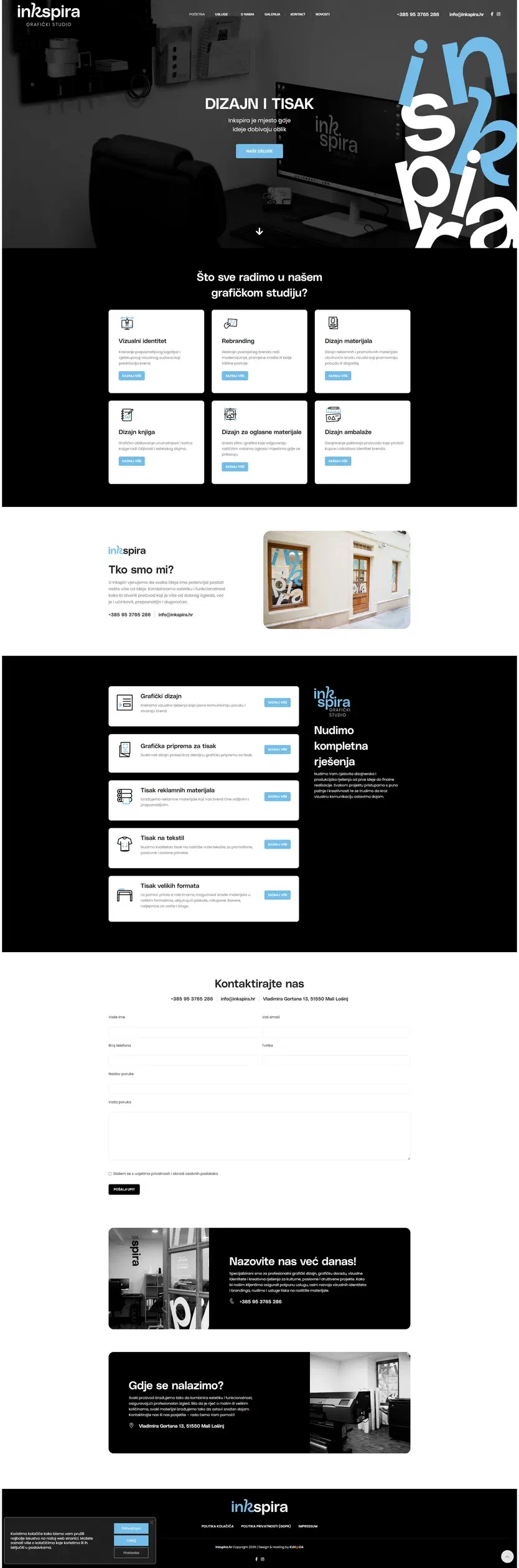 Prikaz web stranice Inkspira, uslužni obrt