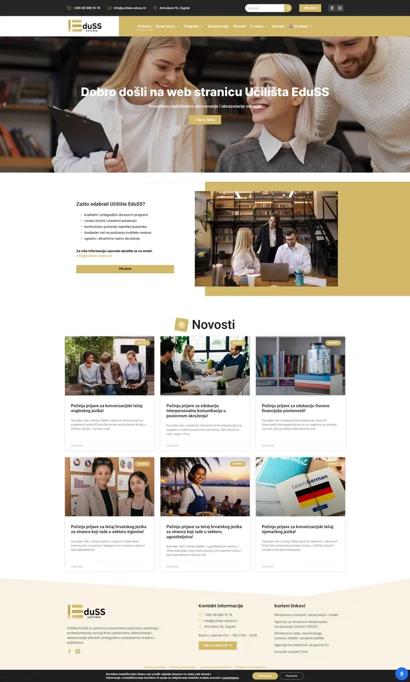Prikaz web stranice Učilište EduSS