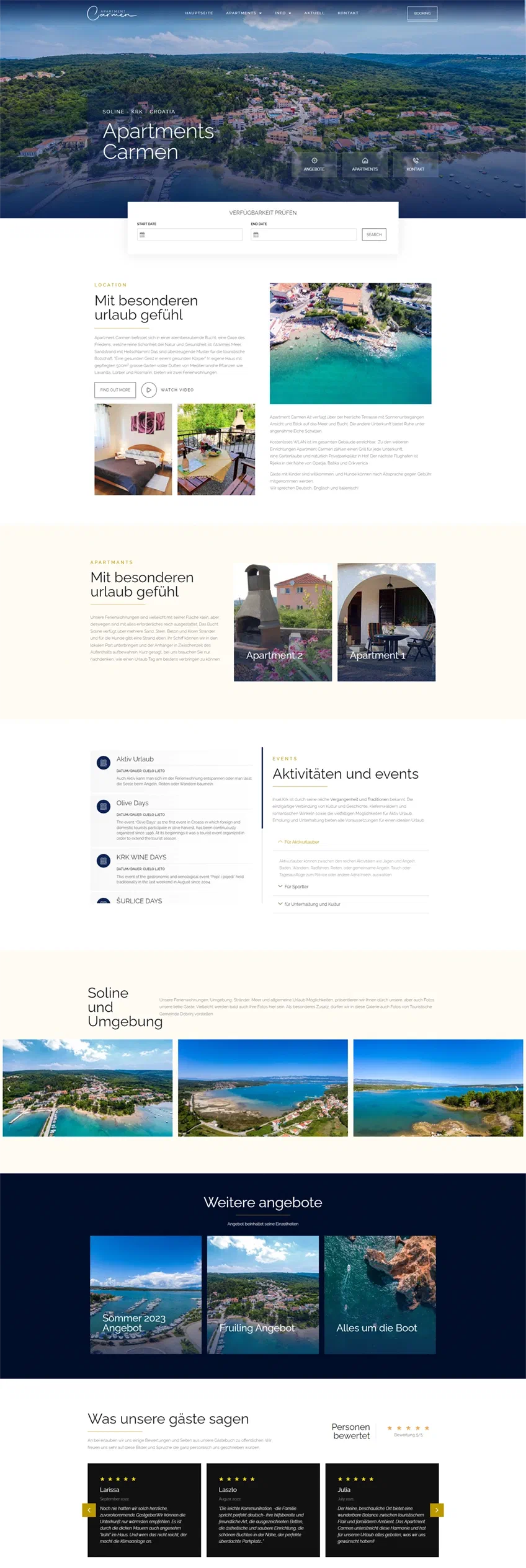 Prikaz web stranice Apartments Carmen- Soline – Krk