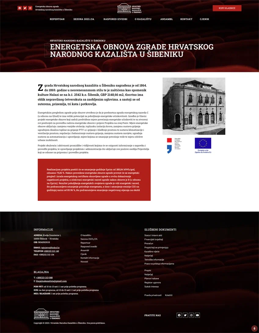 Prikaz web stranice HRVATSKO NARODNO KAZALIŠTE U ŠIBENIKU