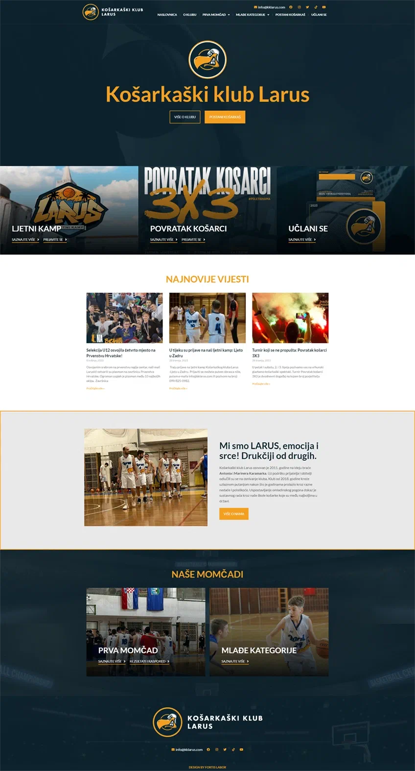 Prikaz web stranice Košarkaški klub Larus