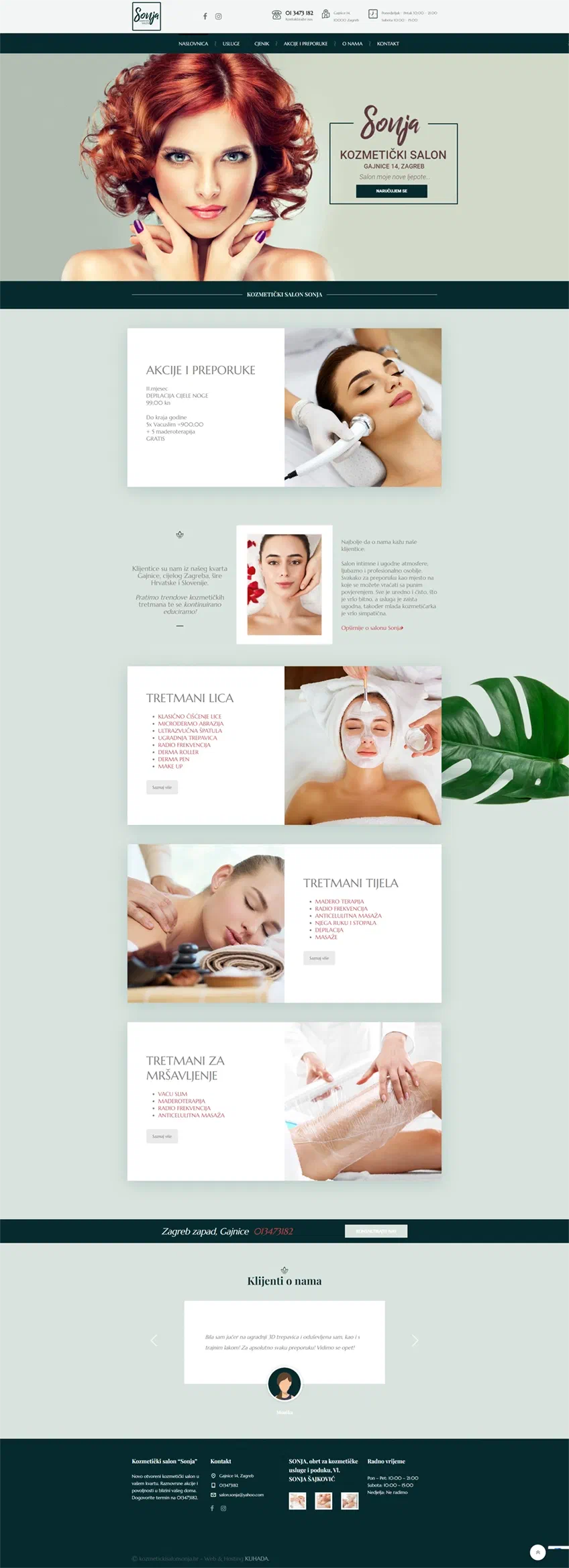 Prikaz web stranice Kozmetički salon Sonja