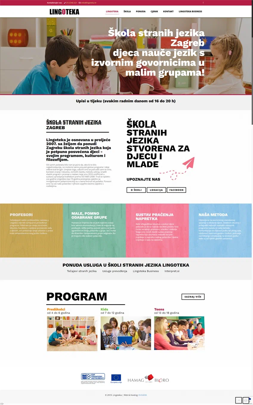 Prikaz web stranice Lingoteka škola stranih jezika Zagreb