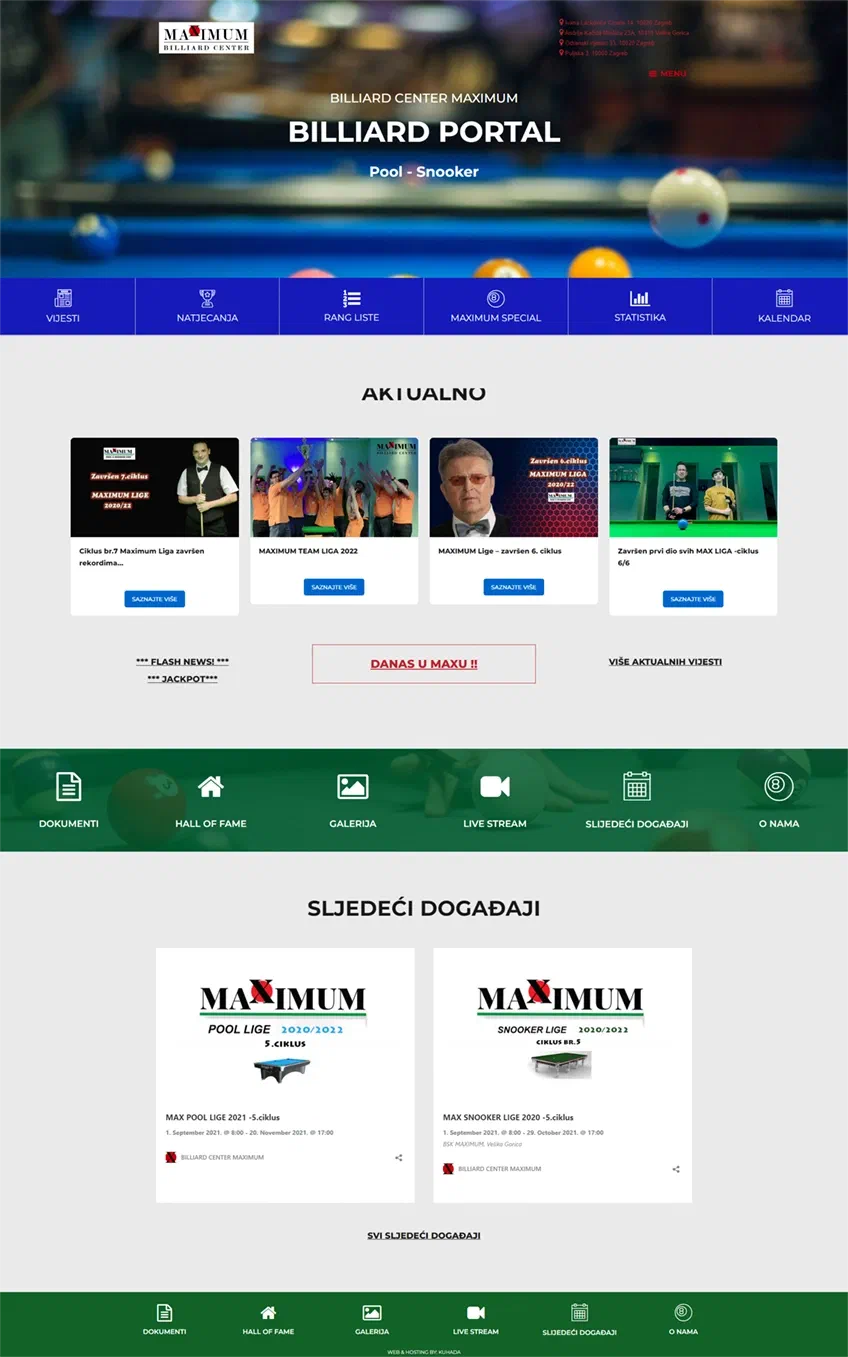 Prikaz web stranice Billiard club Maximum