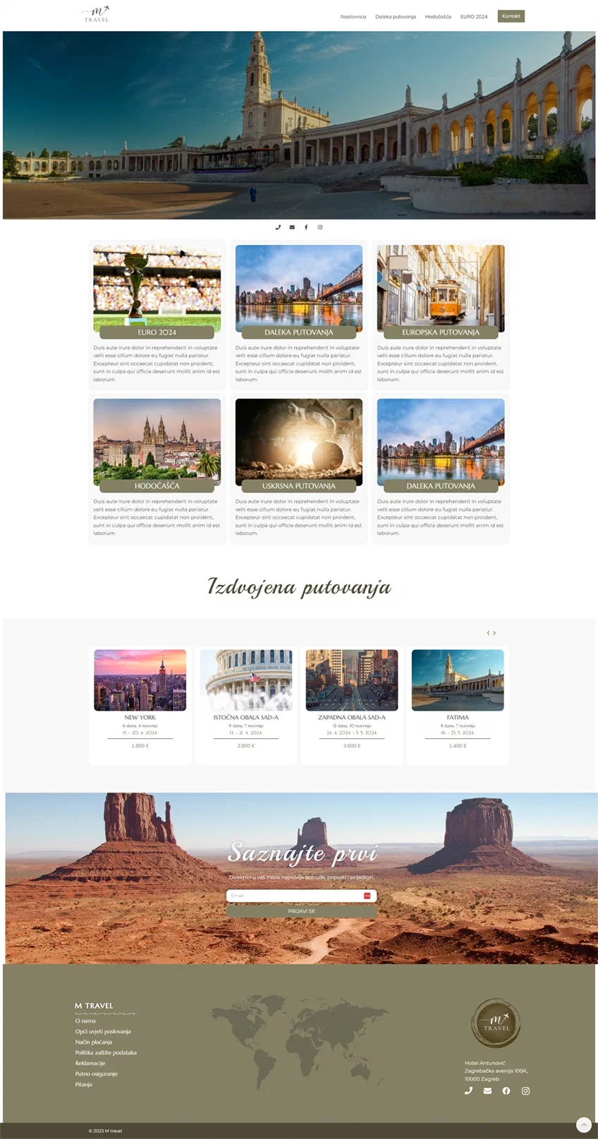 Prikaz web stranice M travel – Zagreb