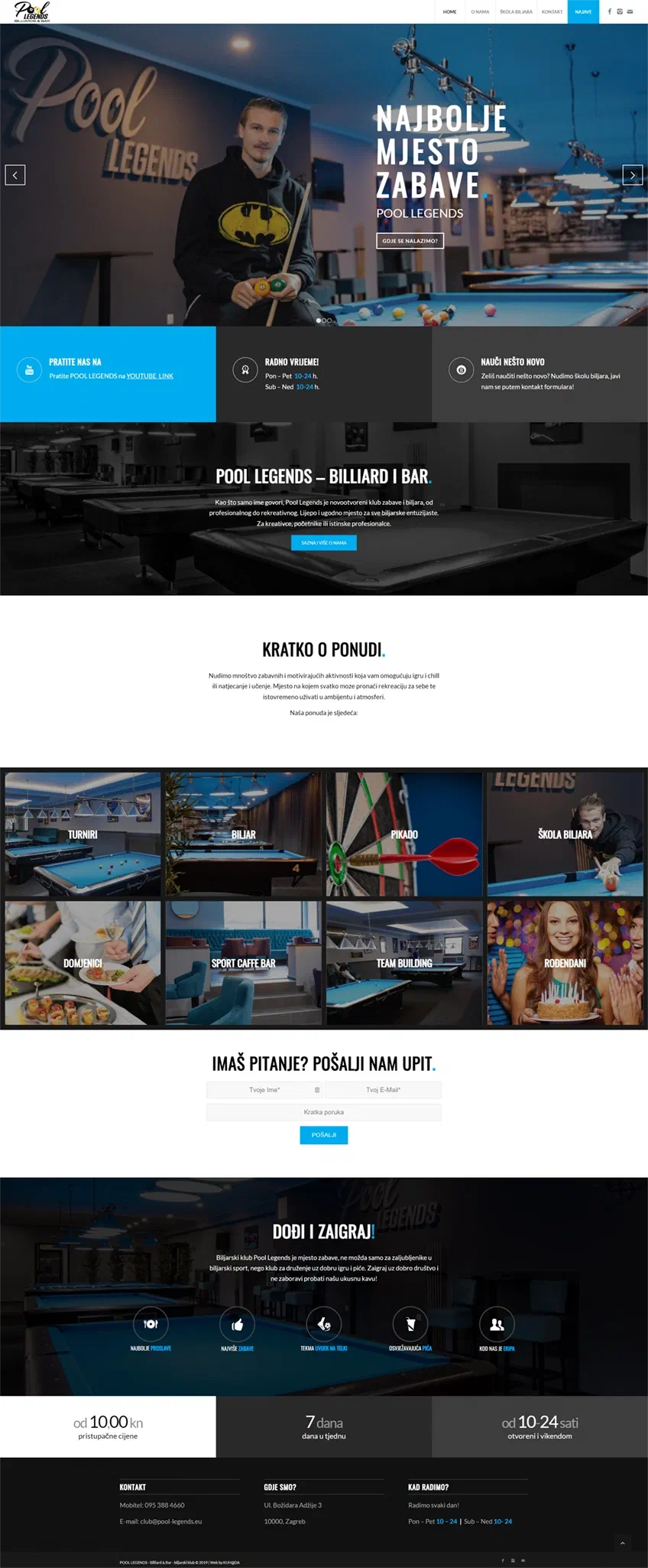 Prikaz web stranice Pool Legends – Zagreb
