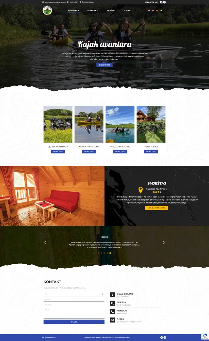 Prikaz web stranice QUAD I KAYAK