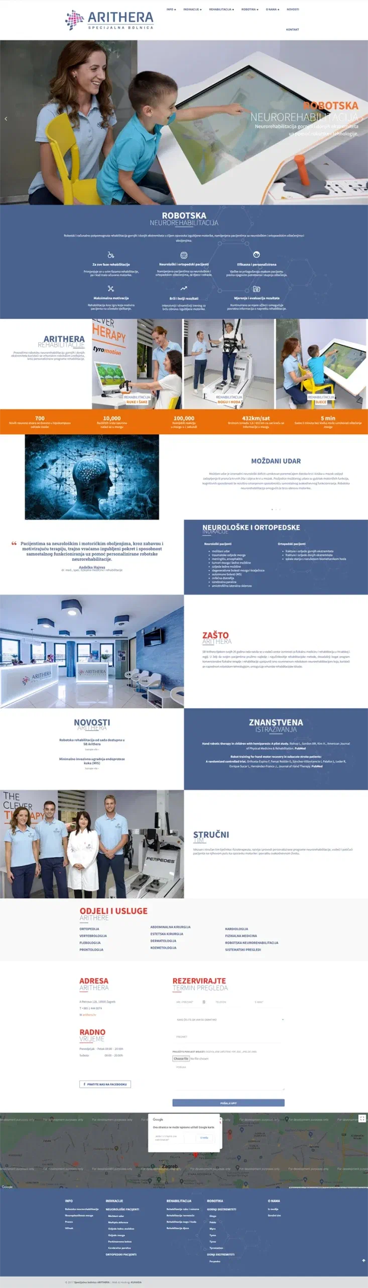 Prikaz web stranice Robotska Neurorehabilitacija – Specijalna bolnica Arithera