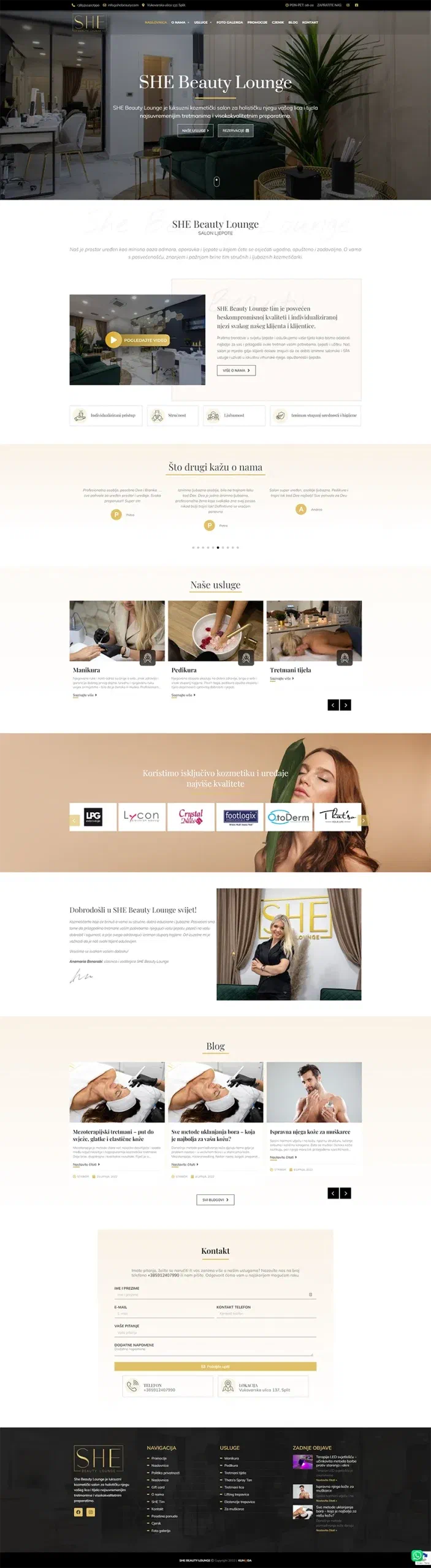 Prikaz web stranice SHE beauty salon ljepote Split