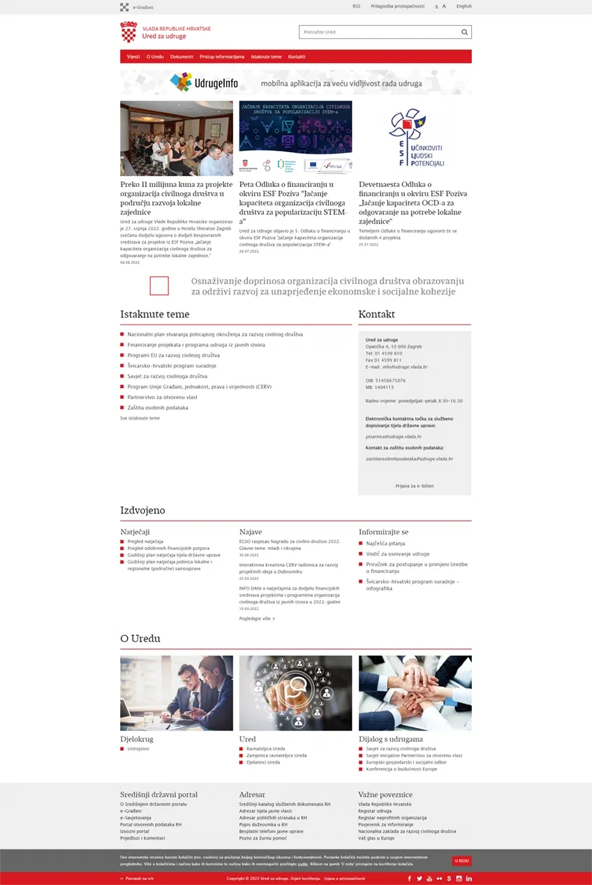 Prikaz web stranice Ured za udruge