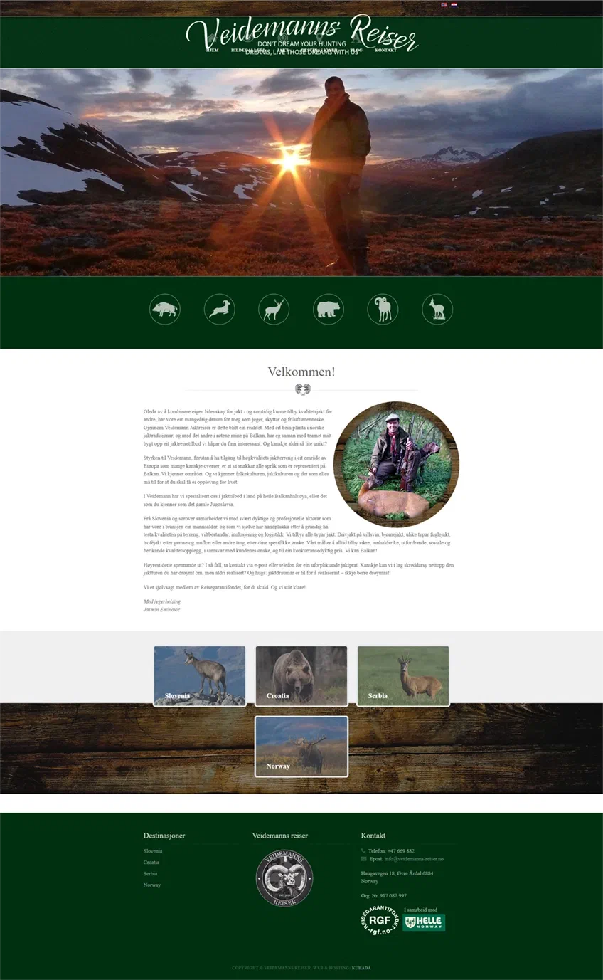 Prikaz web stranice Veidemanns Reiser hunting agency