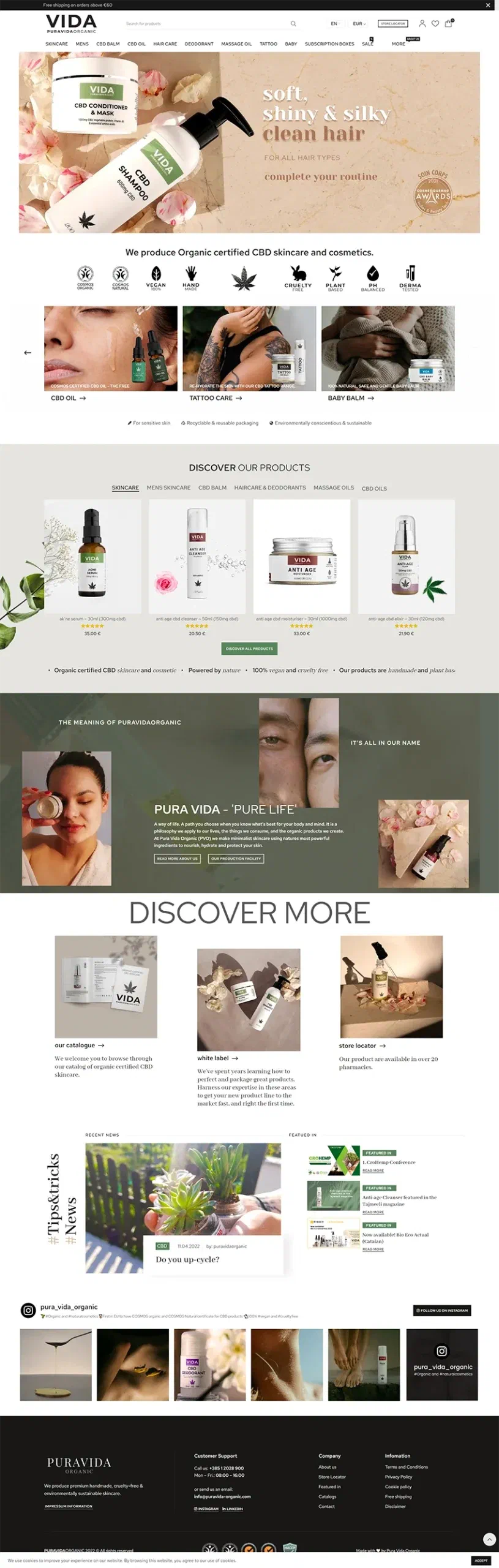 Prikaz web stranice Pura vida Organic