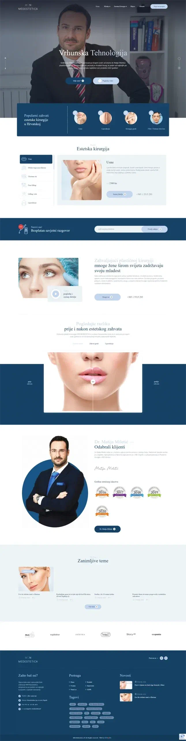 Prikaz web stranice dr. Matija Miletić – ordinacija estetske kirurgije