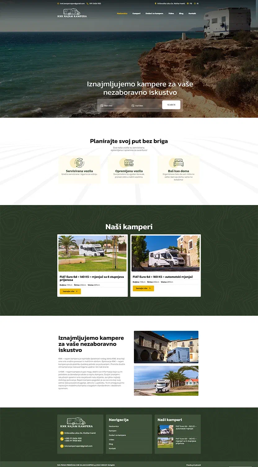 Prikaz web stranice KNK najam kampera