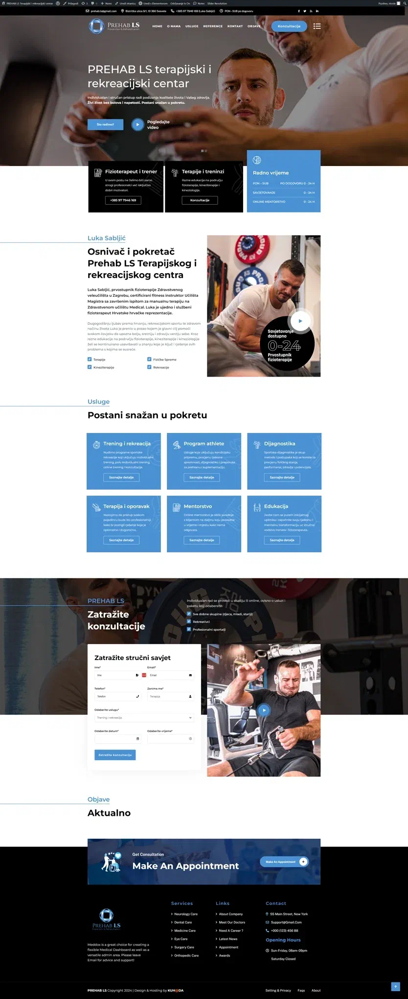 Prikaz web stranice PREHAB LS terapijski i rekreacijski centar