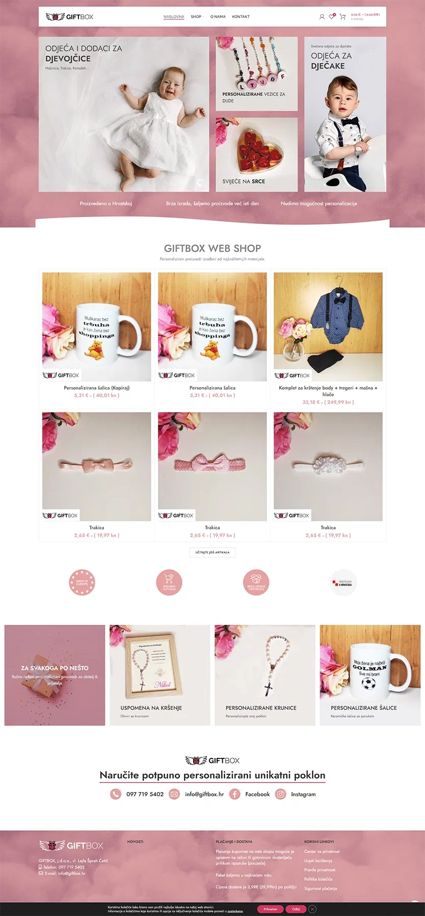 Prikaz web stranice Gift Box, obrt