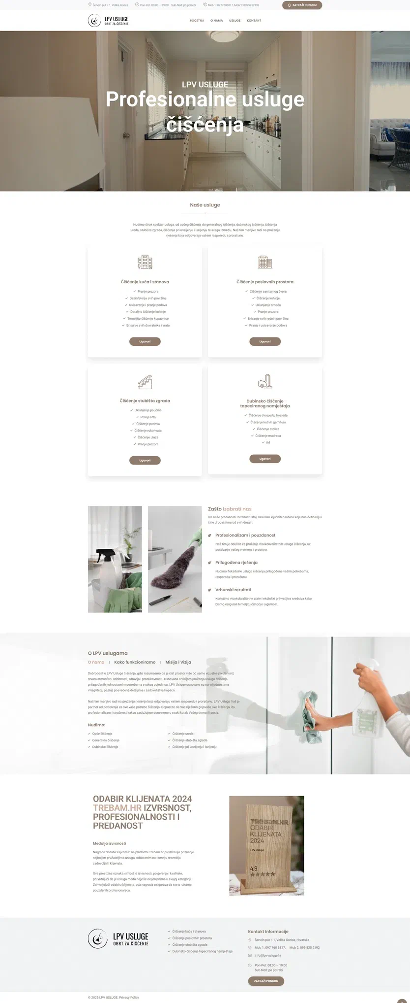Prikaz web stranice LPV usluge, obrt