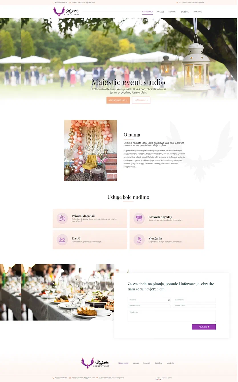 Prikaz web stranice MAJESTIC event studio