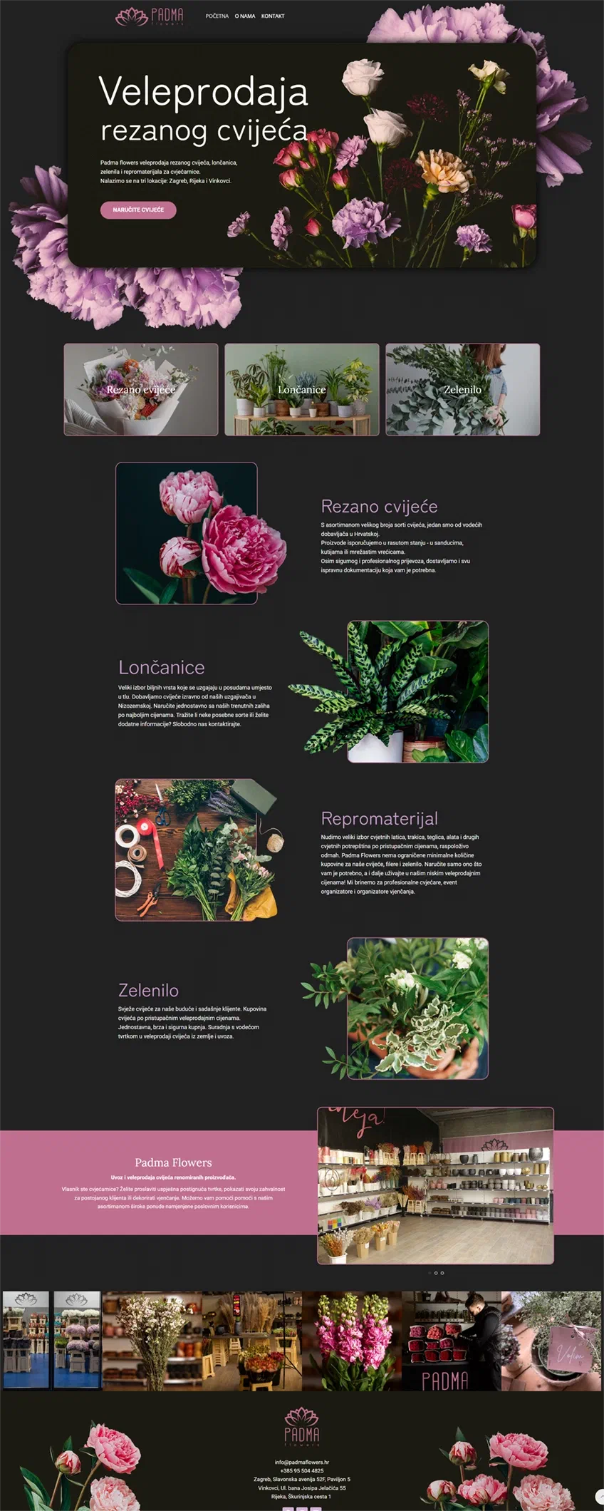 Prikaz web stranice PADMA FLOWERS