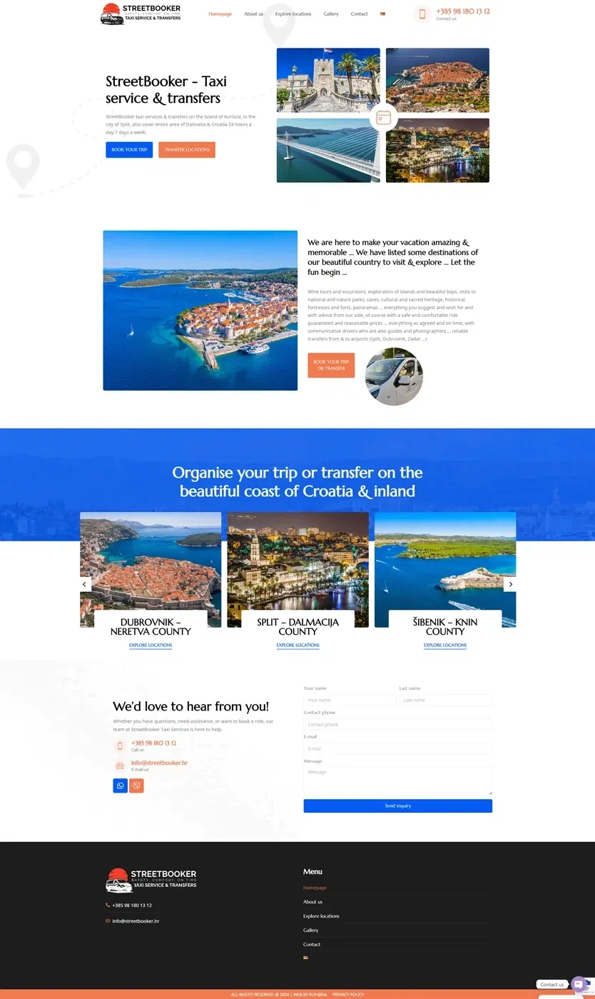 Prikaz web stranice StreetBooker Taxi usluge i transferi